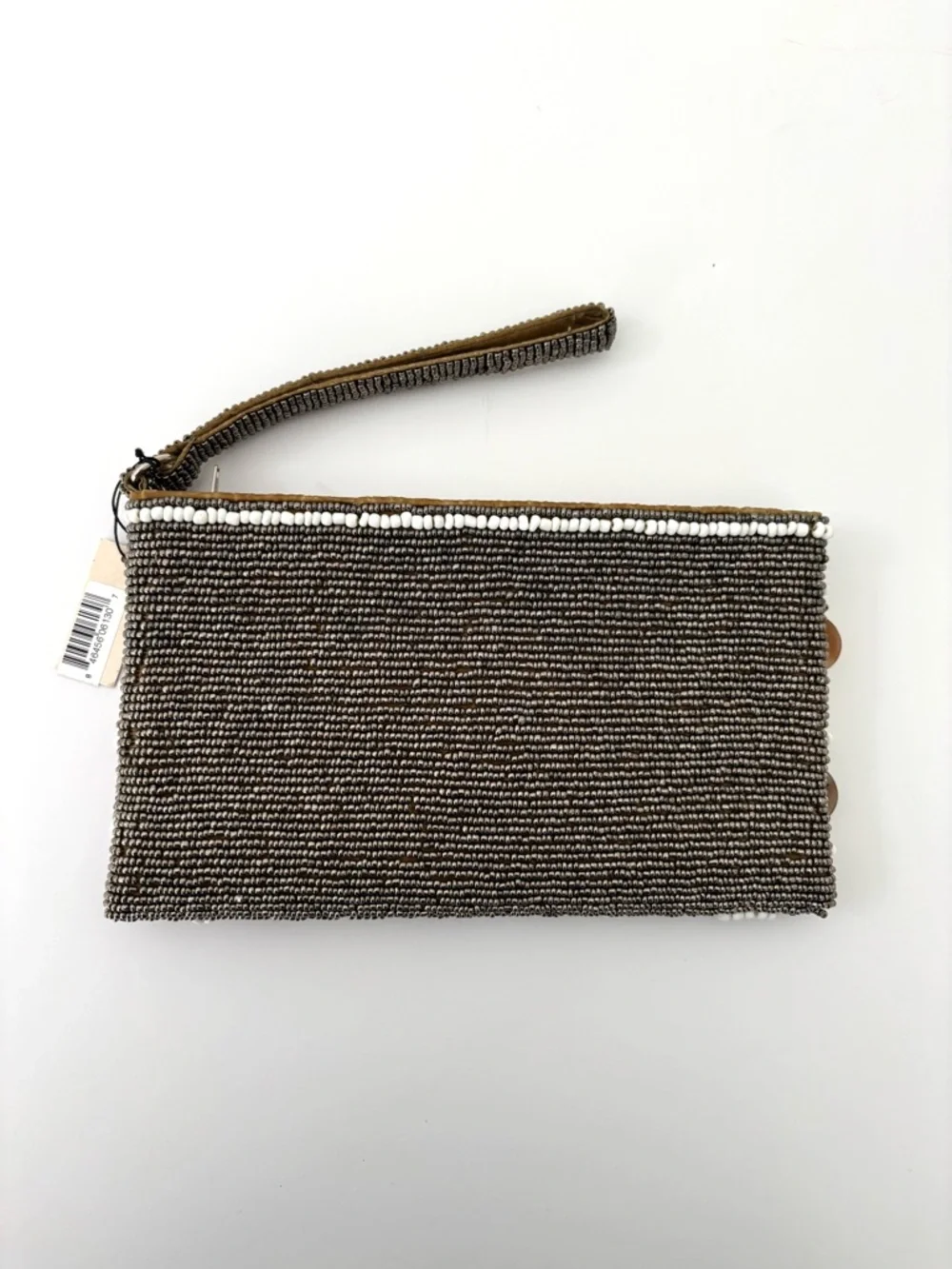 Pinkhouse Beaded Clutch Wristlet NWT Bronze & White Mother of Pearl Zip Closure
